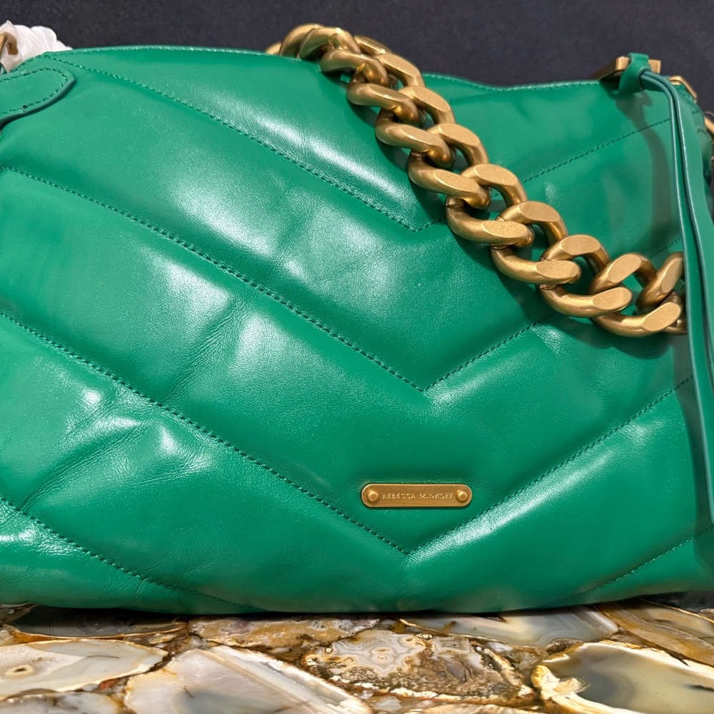 NEW! REBECCA MINKOFF Edie Maxi Crossbody in Envy Green/Gold Accents 🔥😍